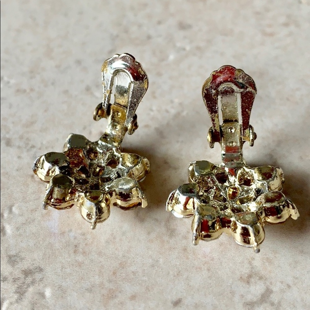 Vintage AB Rhinestone Clip On Earrings - Picture 2 of 3